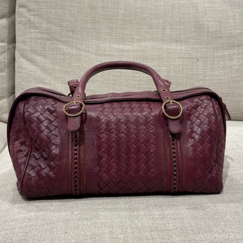Vintage Bottega Veneta Intreciatto Satchel Boston Handbag